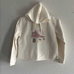 Cream Hoodie with Pink Roller Skate Graphic